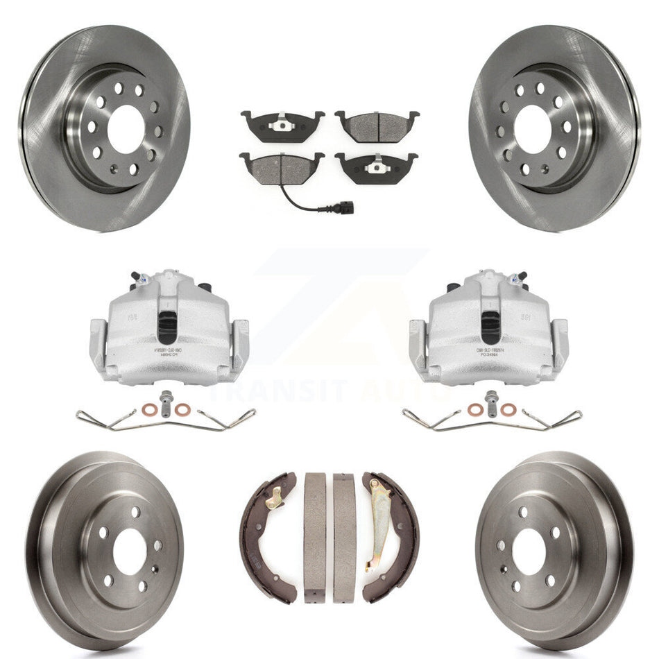 Front Rear Disc Brake Caliper Rotors Drums Semi-Metallic Pads Kit (8Pc) For Volkswagen Jetta With 280mm Diameter Rotor KC8-100828S