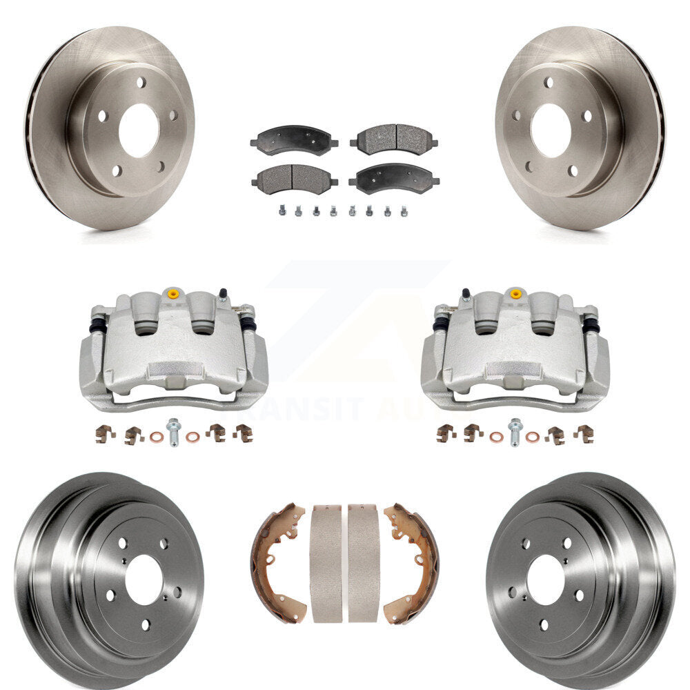 Front Rear Disc Brake Caliper Rotors Drums Ceramic Pads Kit (8Pc) For Dakota Dodge Ram KC8-100828T
