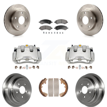 Front Rear Disc Brake Caliper Rotors Drums Ceramic Pads Kit (8Pc) For Dakota Dodge Ram KC8-100828T