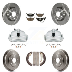 Front Rear Disc Brake Caliper Rotors Drums Ceramic Pads Kit (8Pc) For Volkswagen Jetta With 280mm Diameter Rotor KC8-100829C