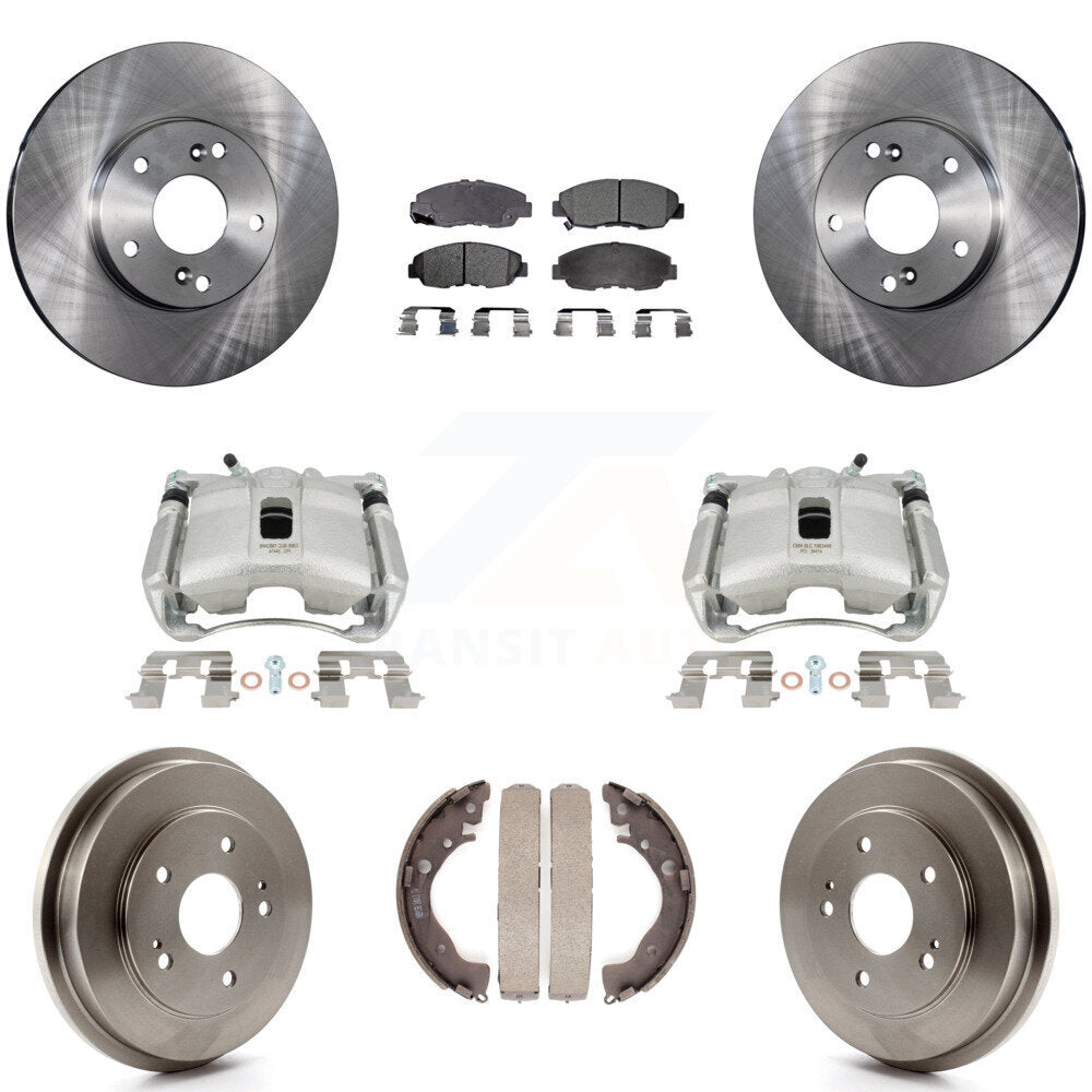 Front Rear Disc Brake Caliper Rotors Drums Semi-Metallic Pads Kit (8Pc) For 2011 Honda Civic GX with 1.8L KC8-100829P by Transit Auto