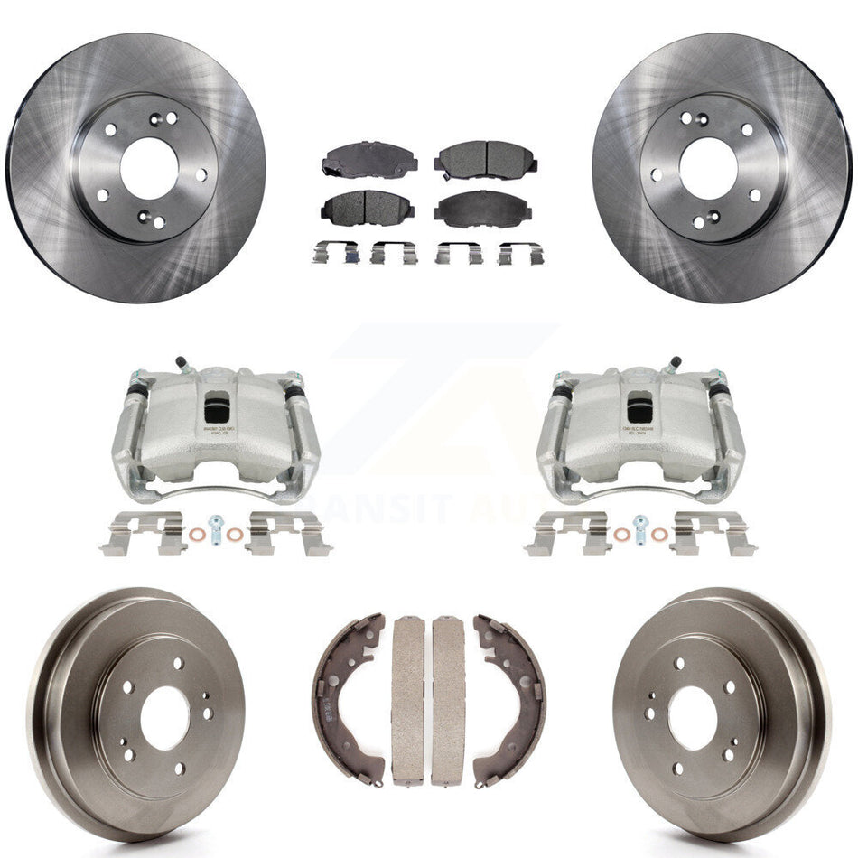 Front Rear Disc Brake Caliper Rotors Drums Semi-Metallic Pads Kit (8Pc) For 2011 Honda Civic GX with 1.8L KC8-100829P