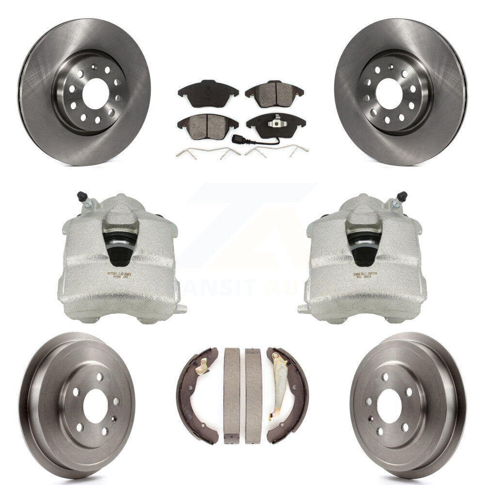 Front Rear Disc Brake Caliper Rotors Drums Semi-Metallic Pads Kit (8Pc) For Volkswagen Jetta With 312mm Diameter Rotor KC8-100829S by Transit Auto