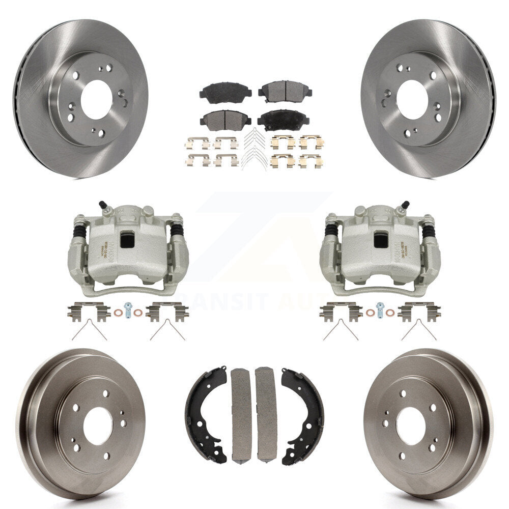 Front Rear Disc Brake Caliper Rotors Drums Ceramic Pads Kit (8Pc) For Honda Civic KC8-100829T