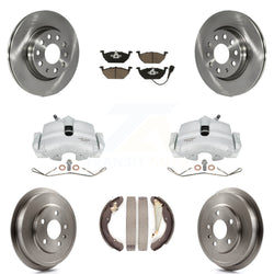 Front Rear Disc Brake Caliper Rotors Drums Ceramic Pads Kit (8Pc) For Volkswagen Jetta With 280mm Diameter Rotor KC8-100830C
