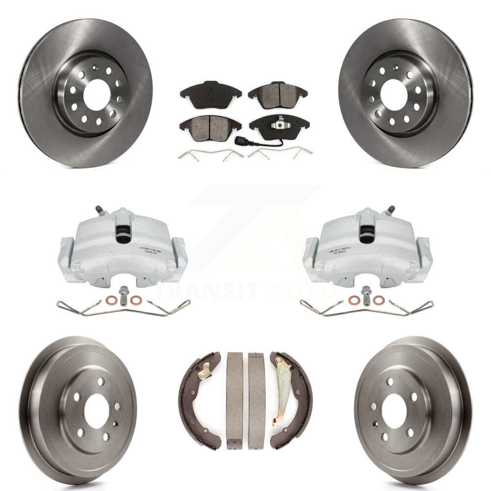 Front Rear Disc Brake Caliper Rotors Drums Semi-Metallic Pads Kit (8Pc) For Volkswagen Jetta With 312mm Diameter Rotor KC8-100830S by Transit Auto