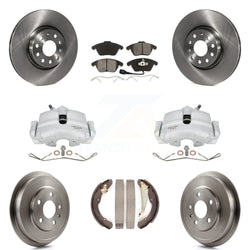Front Rear Disc Brake Caliper Rotors Drums Semi-Metallic Pads Kit (8Pc) For Volkswagen Jetta With 312mm Diameter Rotor KC8-100830S