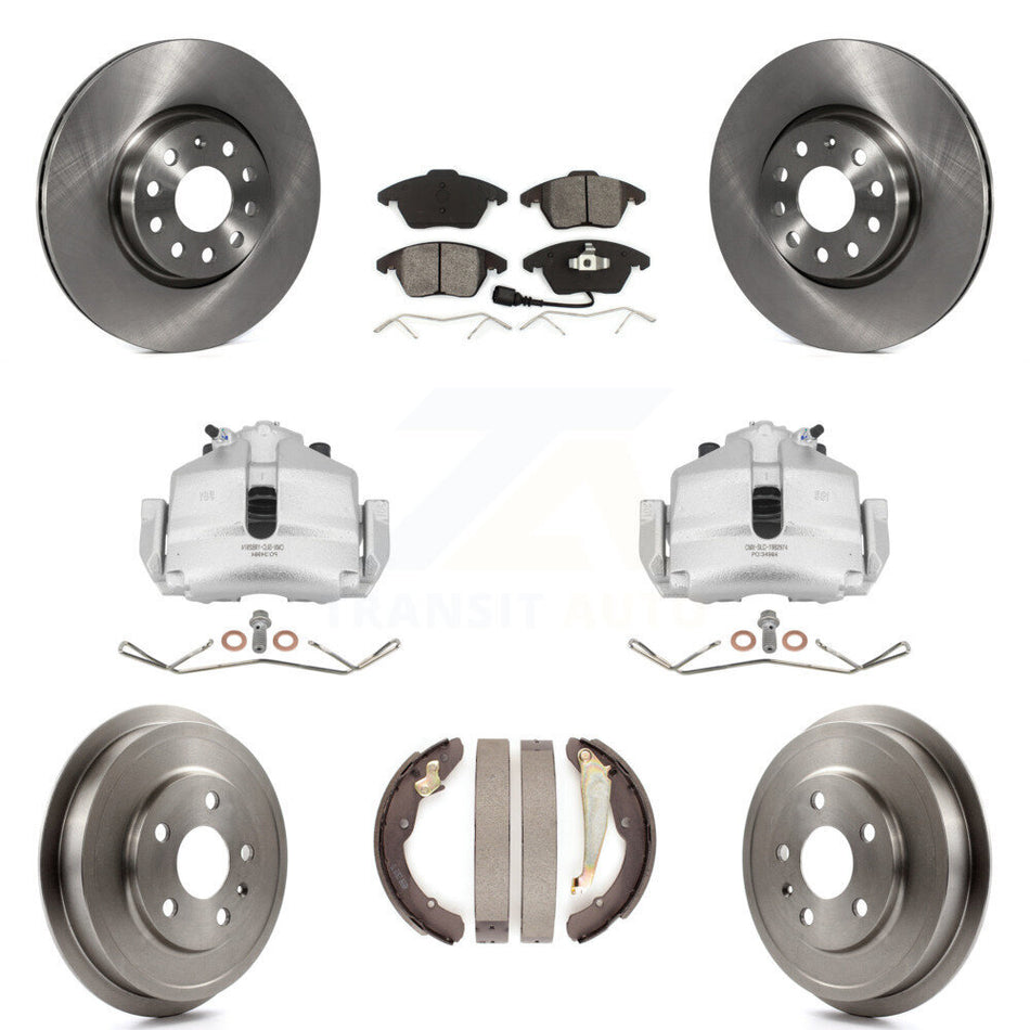 Front Rear Disc Brake Caliper Rotors Drums Semi-Metallic Pads Kit (8Pc) For Volkswagen Jetta With 312mm Diameter Rotor KC8-100830S
