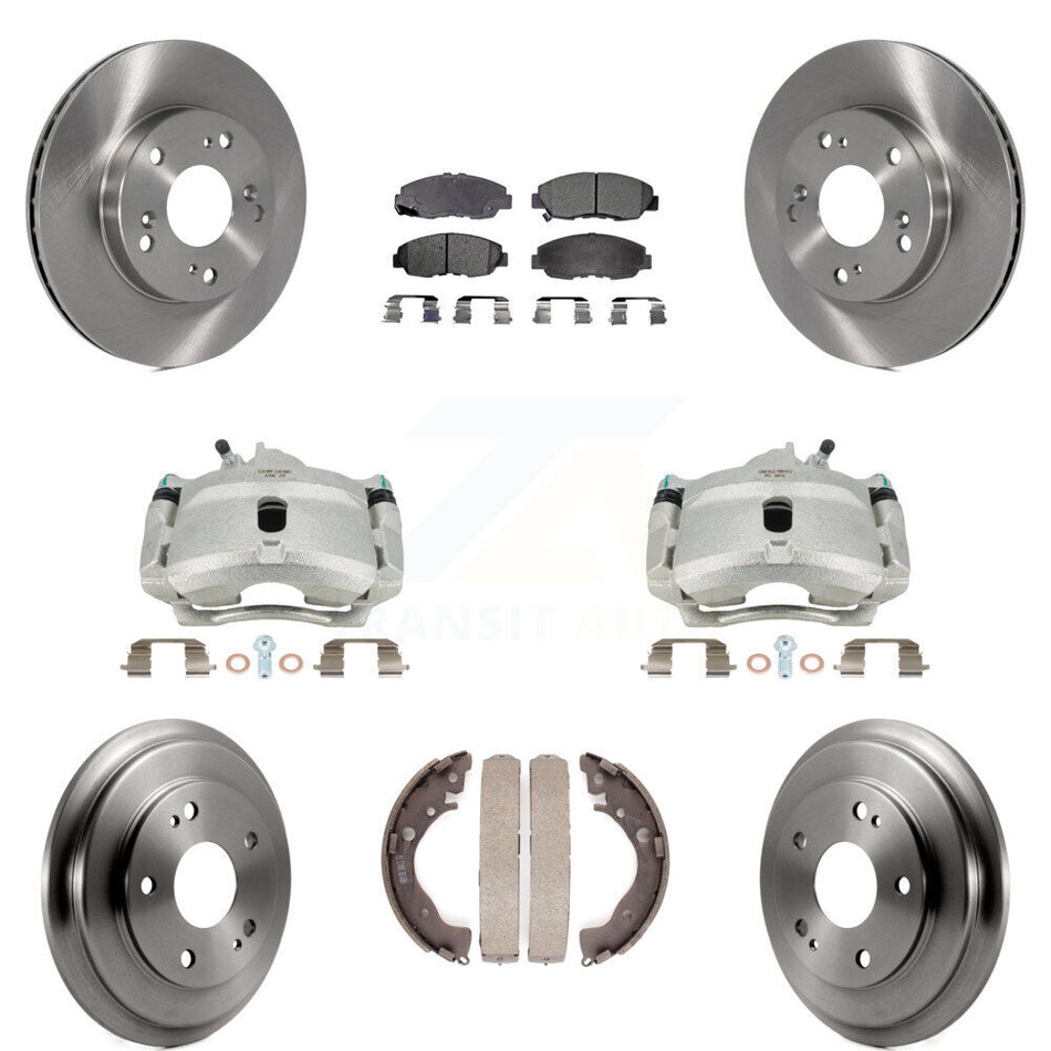 Front Rear Disc Brake Caliper Rotors Drums Ceramic Pads Kit (8Pc) For Honda Civic KC8-100830T