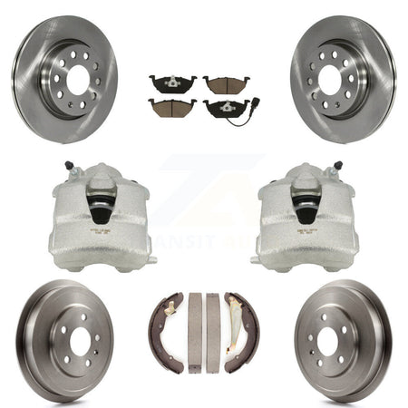 Front Rear Disc Brake Caliper Rotors Drums Ceramic Pads Kit (8Pc) For Volkswagen Jetta With 280mm Diameter Rotor KC8-100831C by Transit Auto