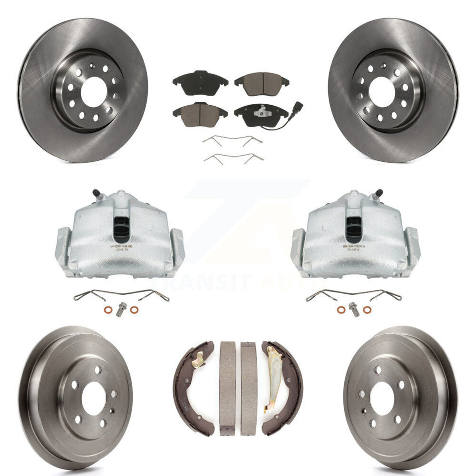Front Rear Disc Brake Caliper Rotors Drums Ceramic Pads Kit (8Pc) For Volkswagen Jetta Beetle With 312mm Diameter Rotor KC8-100832C