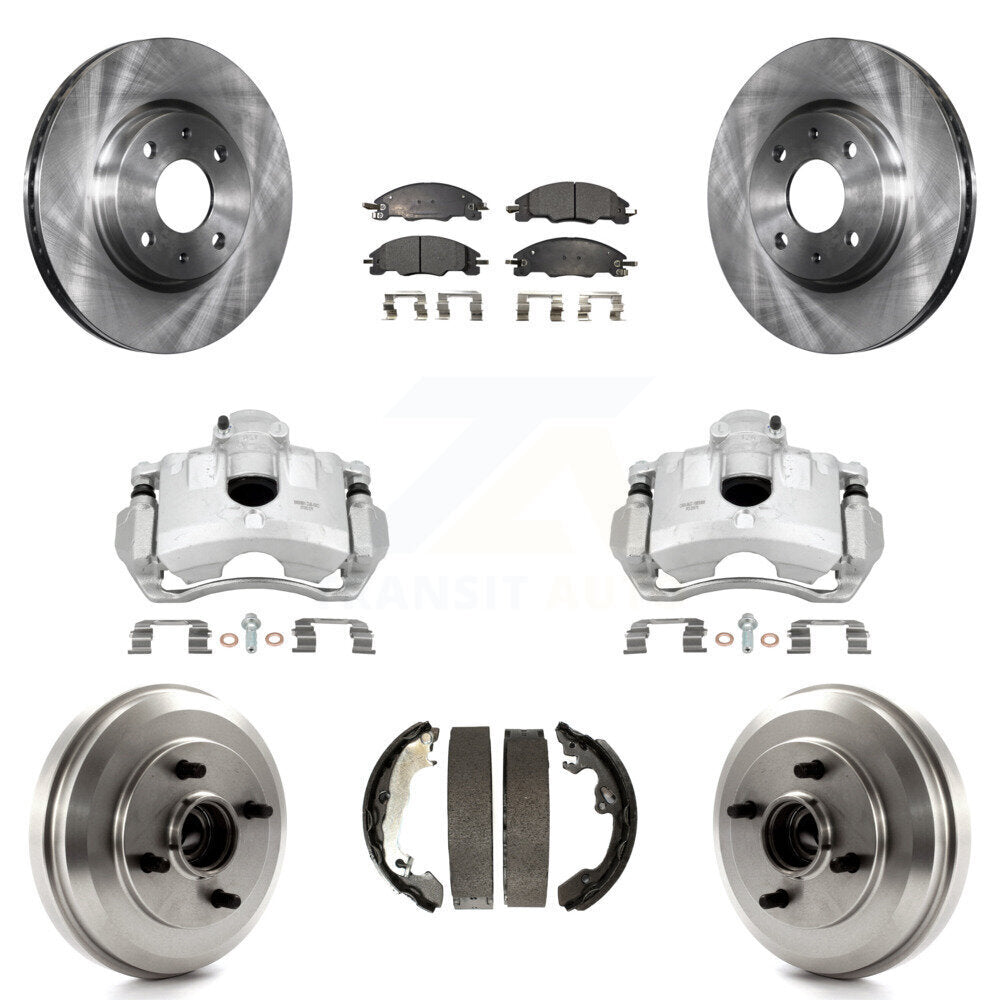 Front Rear Disc Brake Caliper Rotors Drums Semi-Metallic Pads Kit (8Pc) For Ford Focus KC8-100832P
