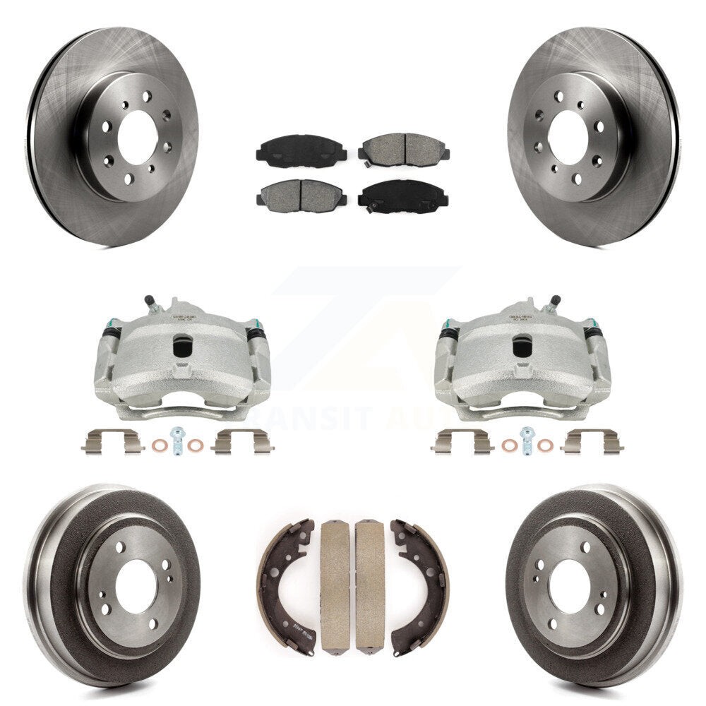 Front Rear Disc Brake Caliper Rotors Drums Semi-Metallic Pads Kit (8Pc) For Honda Civic Acura EL KC8-100832S by Transit Auto