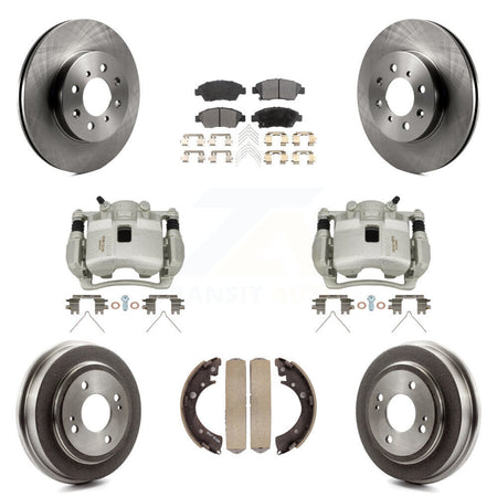 Front Rear Disc Brake Caliper Rotors Drum Ceramic Pads Kit (8Pc) For 2007-2008 Honda Fit KC8-100832T