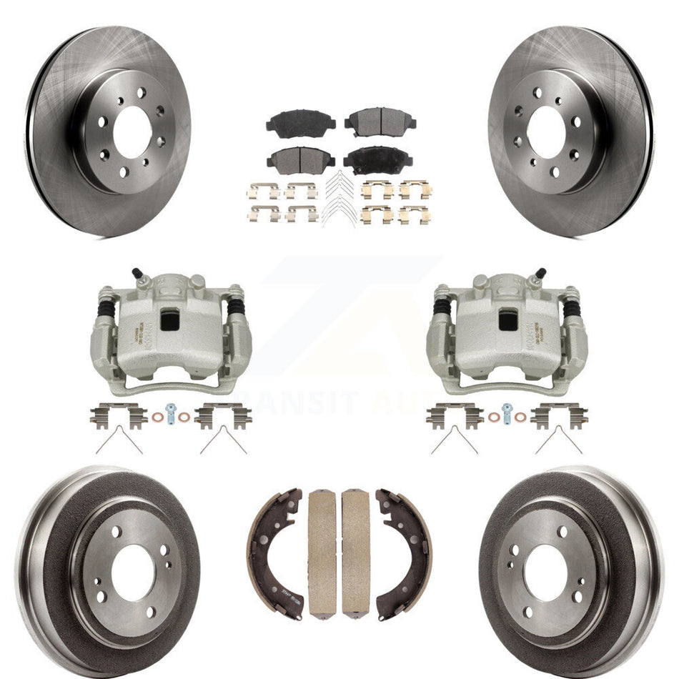 Front Rear Disc Brake Caliper Rotors Drum Ceramic Pads Kit (8Pc) For 2007-2008 Honda Fit KC8-100832T