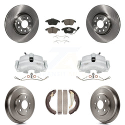 Front Rear Disc Brake Caliper Rotors Drums Ceramic Pads Kit (8Pc) For Volkswagen Jetta With 312mm Diameter Rotor KC8-100833C