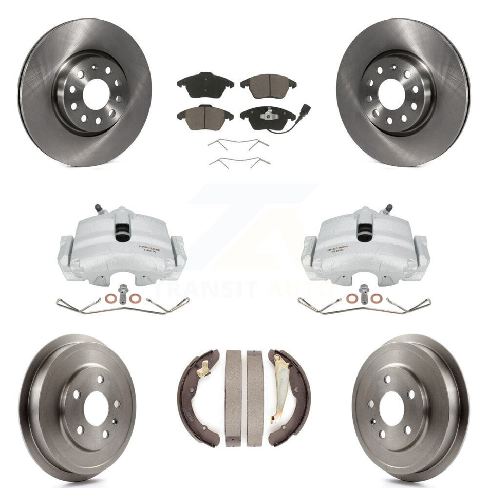 Front Rear Disc Brake Caliper Rotors Drums Ceramic Pads Kit (8Pc) For Volkswagen Jetta With 312mm Diameter Rotor KC8-100833C by Transit Auto