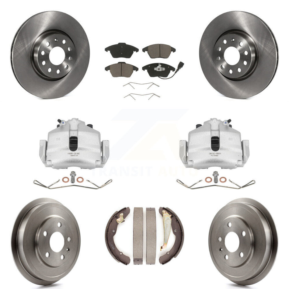 Front Rear Disc Brake Caliper Rotors Drums Ceramic Pads Kit (8Pc) For Volkswagen Jetta With 312mm Diameter Rotor KC8-100833C