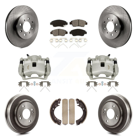 Front Rear Brake Caliper Rotors Drum Semi-Metallic Pad Kit (8Pc) For 2007-2008 Honda Fit KC8-100833S