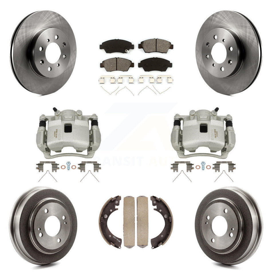 Front Rear Brake Caliper Rotors Drum Semi-Metallic Pad Kit (8Pc) For 2007-2008 Honda Fit KC8-100833S