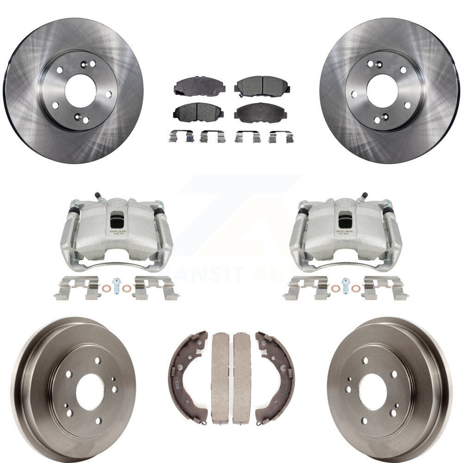 Front Rear Disc Brake Caliper Rotors Drums Ceramic Pads Kit (8Pc) For 2011 Honda Civic GX with 1.8L KC8-100833T
