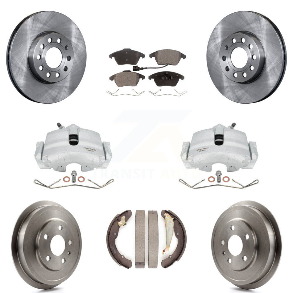 Front Rear Disc Brake Caliper Rotors Drums Semi-Metallic Pads Kit (8Pc) For Volkswagen Jetta Beetle With 288mm Diameter Rotor KC8-100834P by Transit Auto