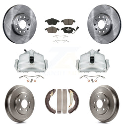 Front Rear Disc Brake Caliper Rotors Drums Ceramic Pads Kit (8Pc) For Volkswagen Jetta With 288mm Diameter Rotor KC8-100835C