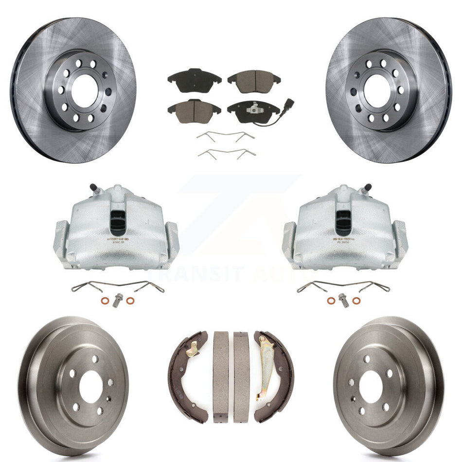 Front Rear Disc Brake Caliper Rotors Drums Ceramic Pads Kit (8Pc) For Volkswagen Jetta With 288mm Diameter Rotor KC8-100835C by Transit Auto