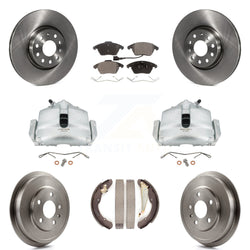 Front Rear Disc Brake Caliper Rotors Drums Semi-Metallic Pads Kit (8Pc) For Volkswagen Jetta Beetle With 312mm Diameter Rotor KC8-100835P