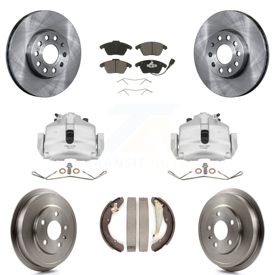 Front Rear Disc Brake Caliper Rotors Drums Ceramic Pads Kit (8Pc) For Volkswagen Jetta Beetle With 288mm Diameter Rotor KC8-100836C