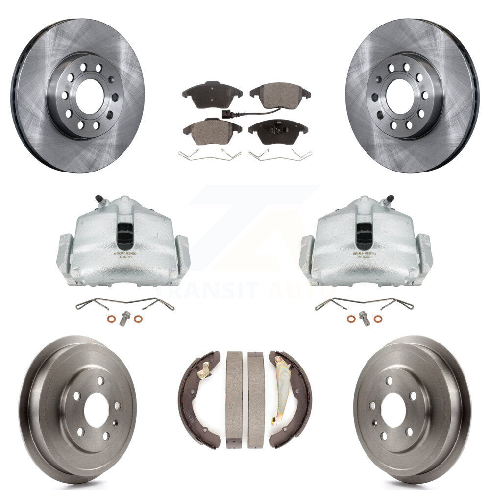 Front Rear Disc Brake Caliper Rotors Drums Semi-Metallic Pads Kit (8Pc) For Volkswagen Jetta With 288mm Diameter Rotor KC8-100836P by Transit Auto