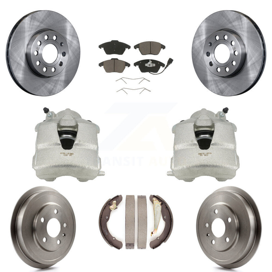 Front Rear Disc Brake Caliper Rotors Drums Ceramic Pads Kit (8Pc) For Volkswagen Jetta With 288mm Diameter Rotor KC8-100837C