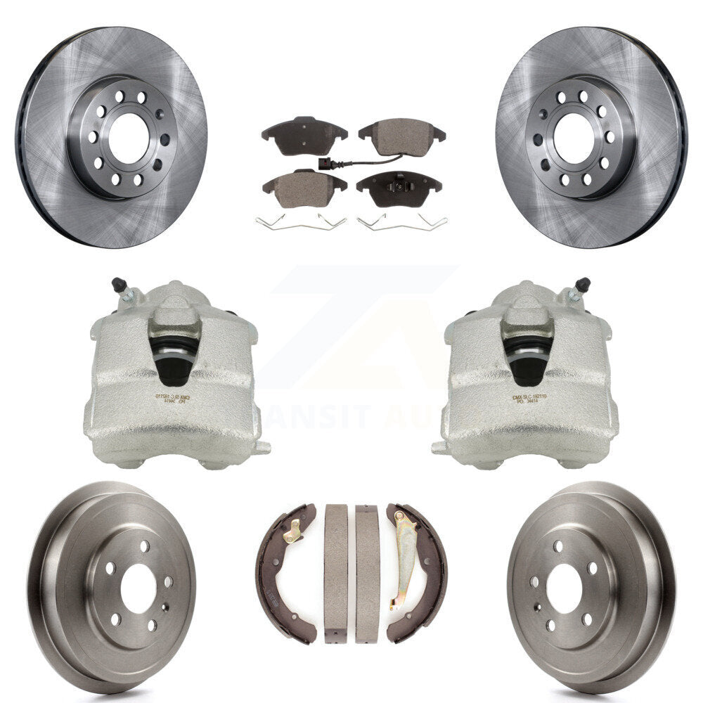 Front Rear Disc Brake Caliper Rotors Drums Semi-Metallic Pads Kit (8Pc) For Volkswagen Jetta With 288mm Diameter Rotor KC8-100837P by Transit Auto