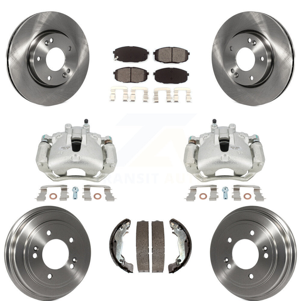 Front Rear Disc Brake Caliper Rotors Drums Semi-Metallic Pads Kit (8Pc) For 2009 Hyundai Elantra Touring with Hatchback KC8-100837S by Transit Auto