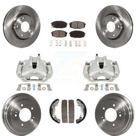 Front Rear Disc Brake Caliper Rotors Drums Semi-Metallic Pads Kit (8Pc) For 2009 Hyundai Elantra Touring with Hatchback KC8-100837S by Transit Auto