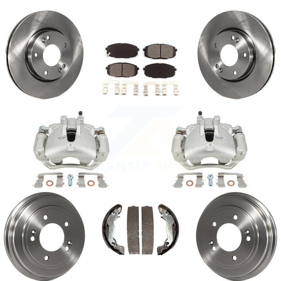 Front Rear Disc Brake Caliper Rotors Drums Semi-Metallic Pads Kit (8Pc) For 2009 Hyundai Elantra Touring with Hatchback KC8-100837S
