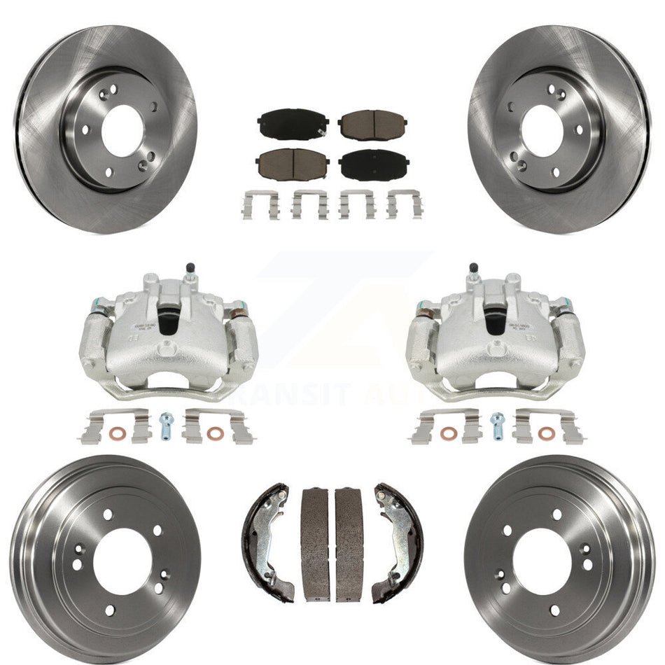 Front Rear Disc Brake Caliper Rotors Drums Ceramic Pads Kit (8Pc) For 2009 Hyundai Elantra Touring with Hatchback KC8-100839C