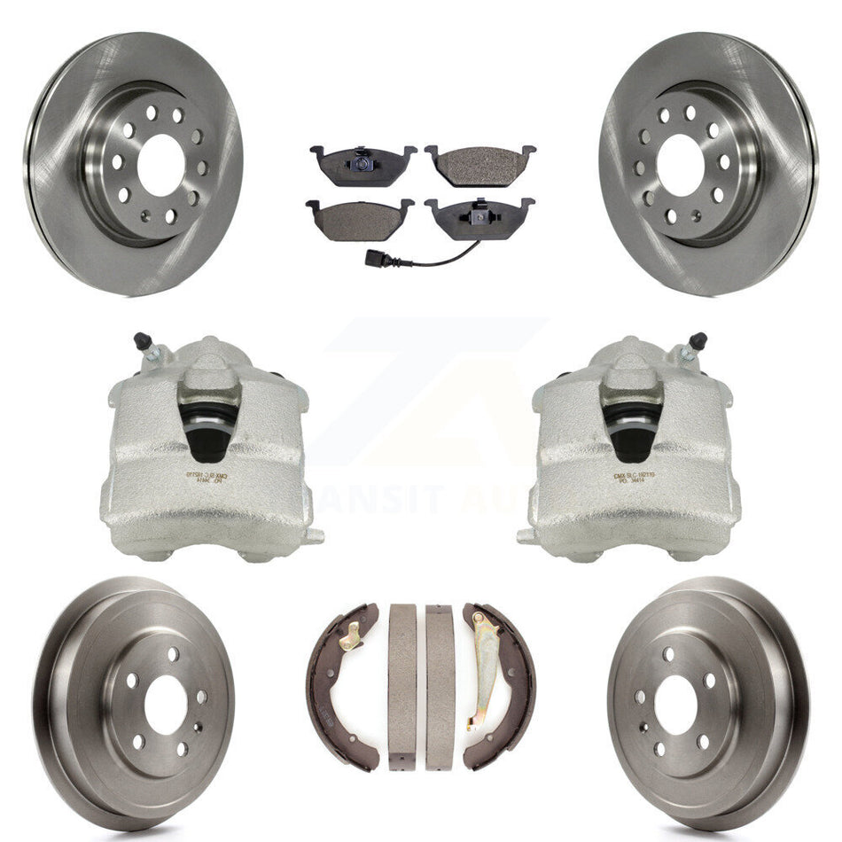 Front Rear Disc Brake Caliper Rotors Drums Semi-Metallic Pads Kit (8Pc) For Volkswagen Jetta With 280mm Diameter Rotor KC8-100839P
