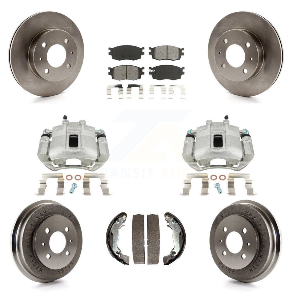 Front Rear Disc Brake Caliper Rotors Drums Semi-Metallic Pads Kit (8Pc) For 2006 Hyundai Accent Hatchback To 09 30 05 KC8-100839S