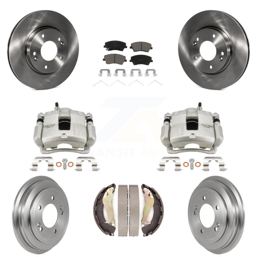 Front Rear Disc Brake Caliper Rotors Drums Ceramic Pads Kit (8Pc) For Hyundai Elantra KC8-100840C