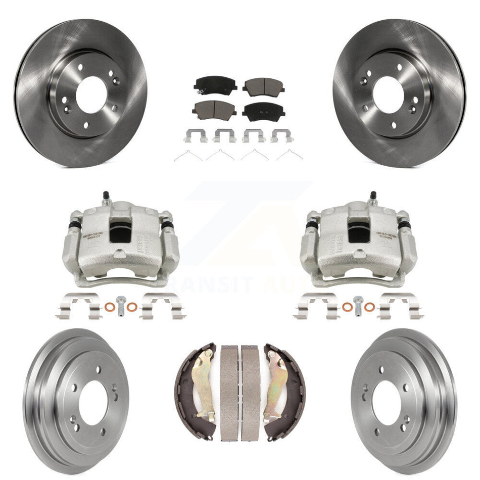 Front Rear Disc Brake Caliper Rotors Drums Ceramic Pads Kit (8Pc) For Hyundai Elantra KC8-100840C