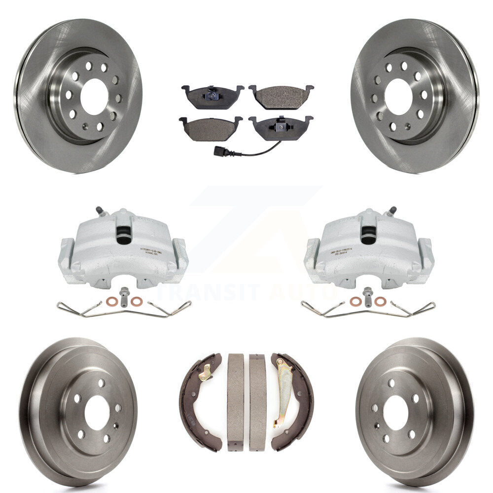 Front Rear Disc Brake Caliper Rotors Drums Semi-Metallic Pads Kit (8Pc) For Volkswagen Jetta With 280mm Diameter Rotor KC8-100840P by Transit Auto