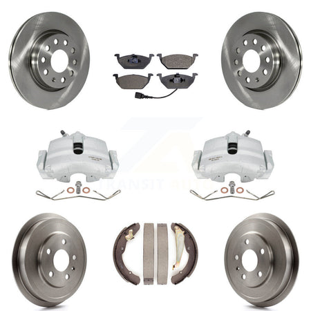 Front Rear Disc Brake Caliper Rotors Drums Semi-Metallic Pads Kit (8Pc) For Volkswagen Jetta With 280mm Diameter Rotor KC8-100840P by Transit Auto