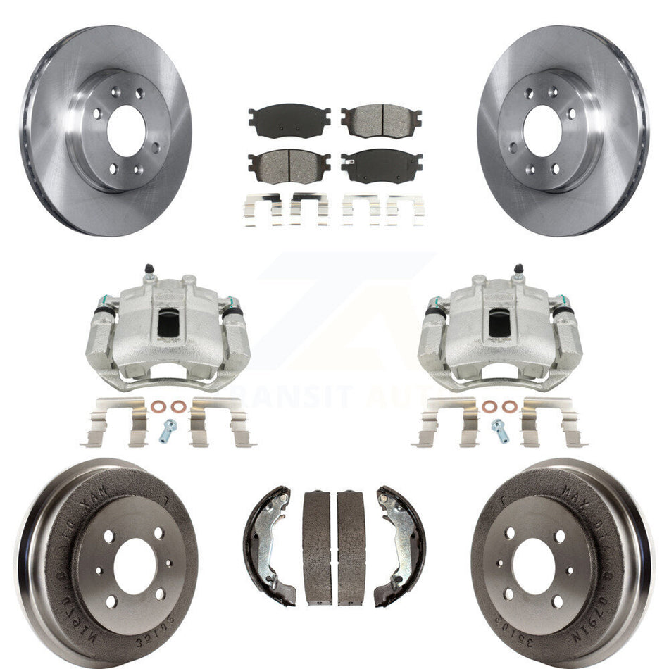 Front Rear Disc Brake Caliper Rotors Drums Semi-Metallic Pads Kit (8Pc) For 2006 Hyundai Accent Sedan To 09 30 05 KC8-100840S