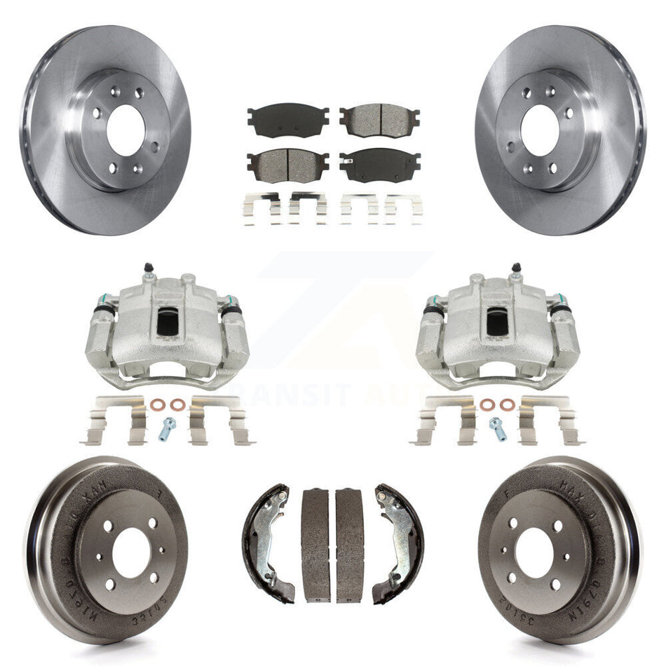 Front Rear Disc Brake Caliper Rotors Drums Semi-Metallic Pads Kit (8Pc) For 2006 Hyundai Accent Sedan To 09 30 05 KC8-100840S