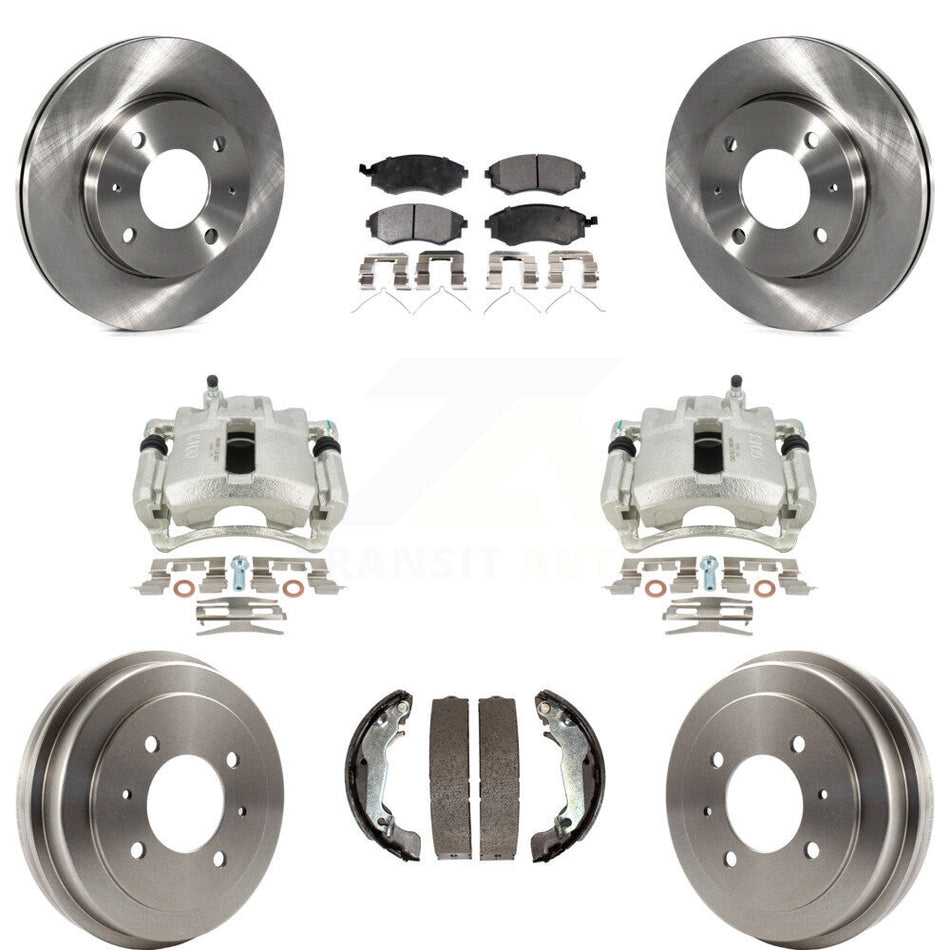Front Rear Disc Brake Caliper Rotors Drums Ceramic Pads Kit (8Pc) For 2002 Hyundai Elantra Drum rear brakes To 10 31 01 KC8-100840T