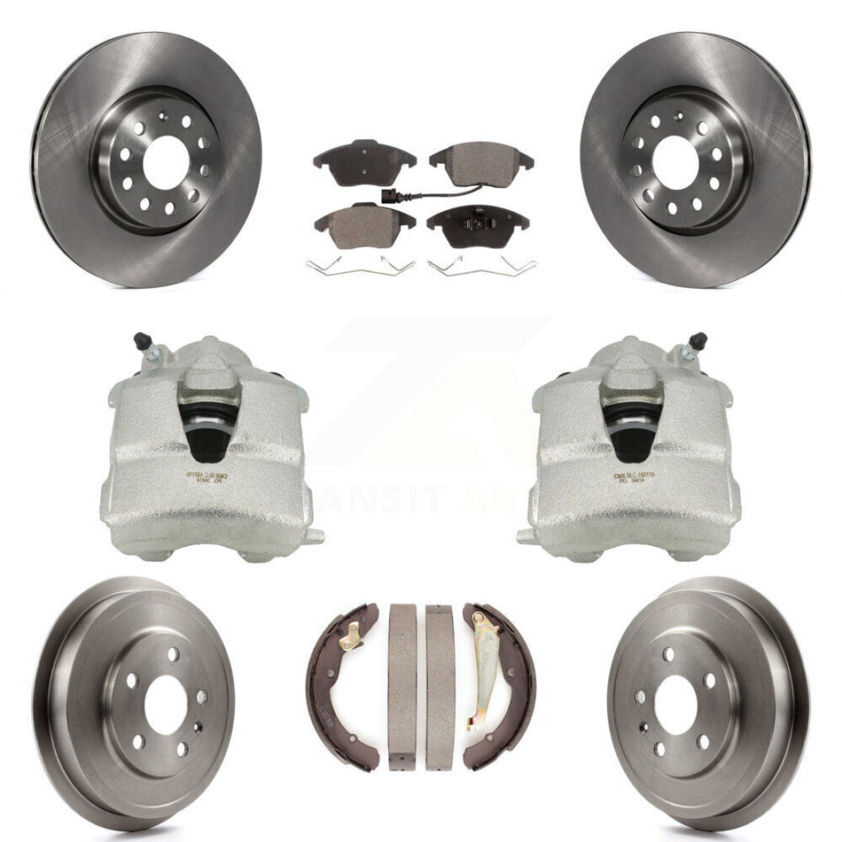 Front Rear Disc Brake Caliper Rotors Drums Semi-Metallic Pads Kit (8Pc) For Volkswagen Jetta With 312mm Diameter Rotor KC8-100841P