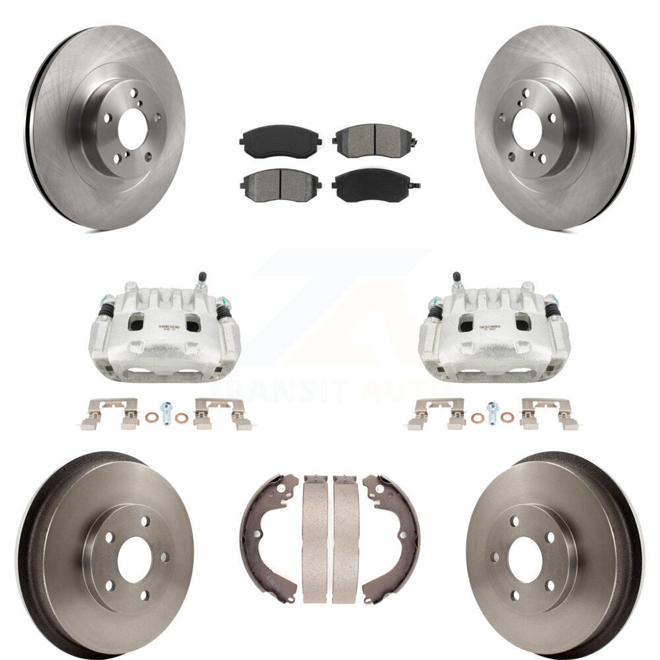 Front Rear Disc Brake Caliper Rotor Drum Semi-Metallic Pad Kit (8Pc) For Subaru Forester KC8-100841S