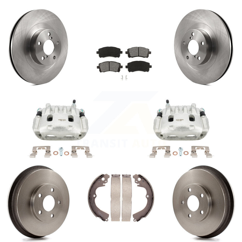 Front Rear Brake Caliper Rotors Drum Semi-Metallic Pads Kit (8Pc) For Subaru Impreza WRX KC8-100842S