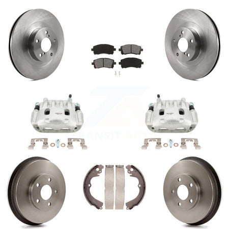Front Rear Brake Caliper Rotors Drum Semi-Metallic Pads Kit (8Pc) For Subaru Impreza WRX KC8-100842S